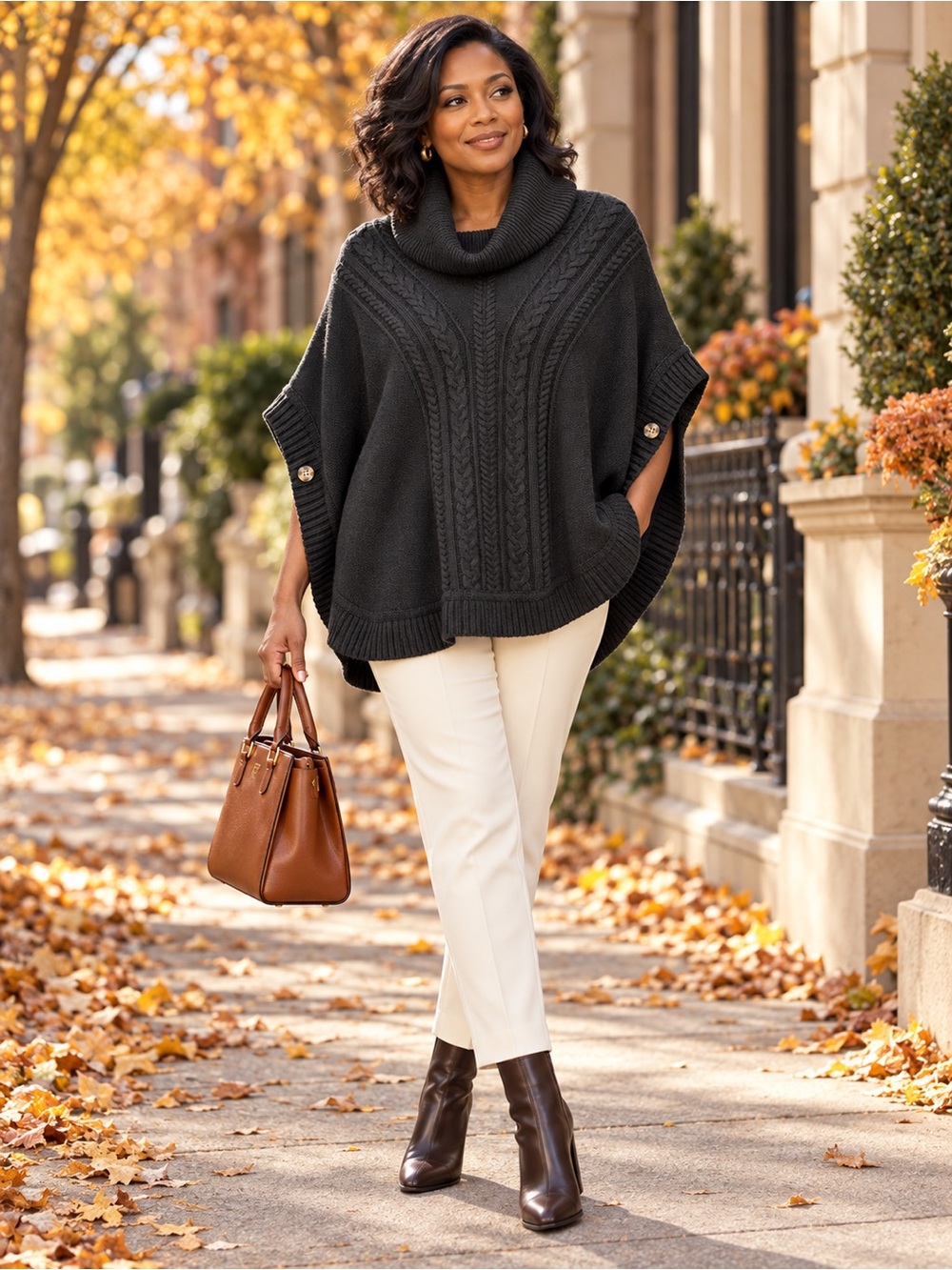Talbots Charcoal Cowl Neck Cape Cable-Knit Poncho S NWT
